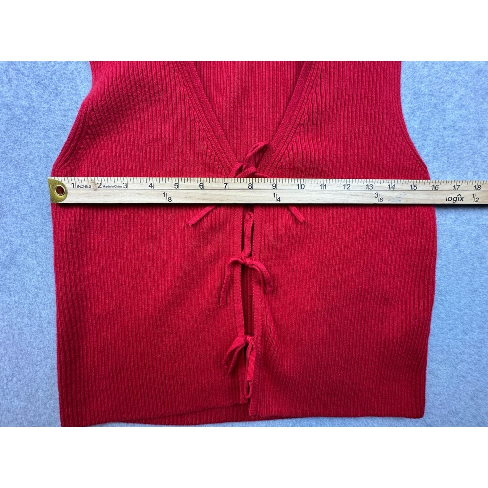 Abercrombie & Fitch Red Ribbed Knit Tie Front V-Neck Sweater Vest XS - Picture 5 of 6